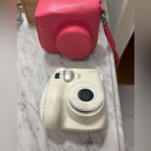 Fujifilm Instax Mini White Instant Film Camera with Pink Camera Case